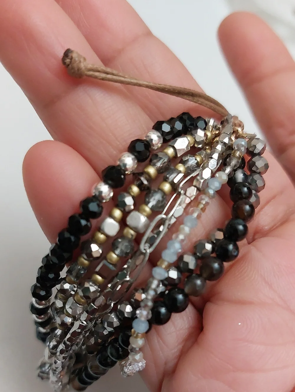 Demdaco Your Journey Black Silver 8 Strands Adjustable Beaded Love Bracelet